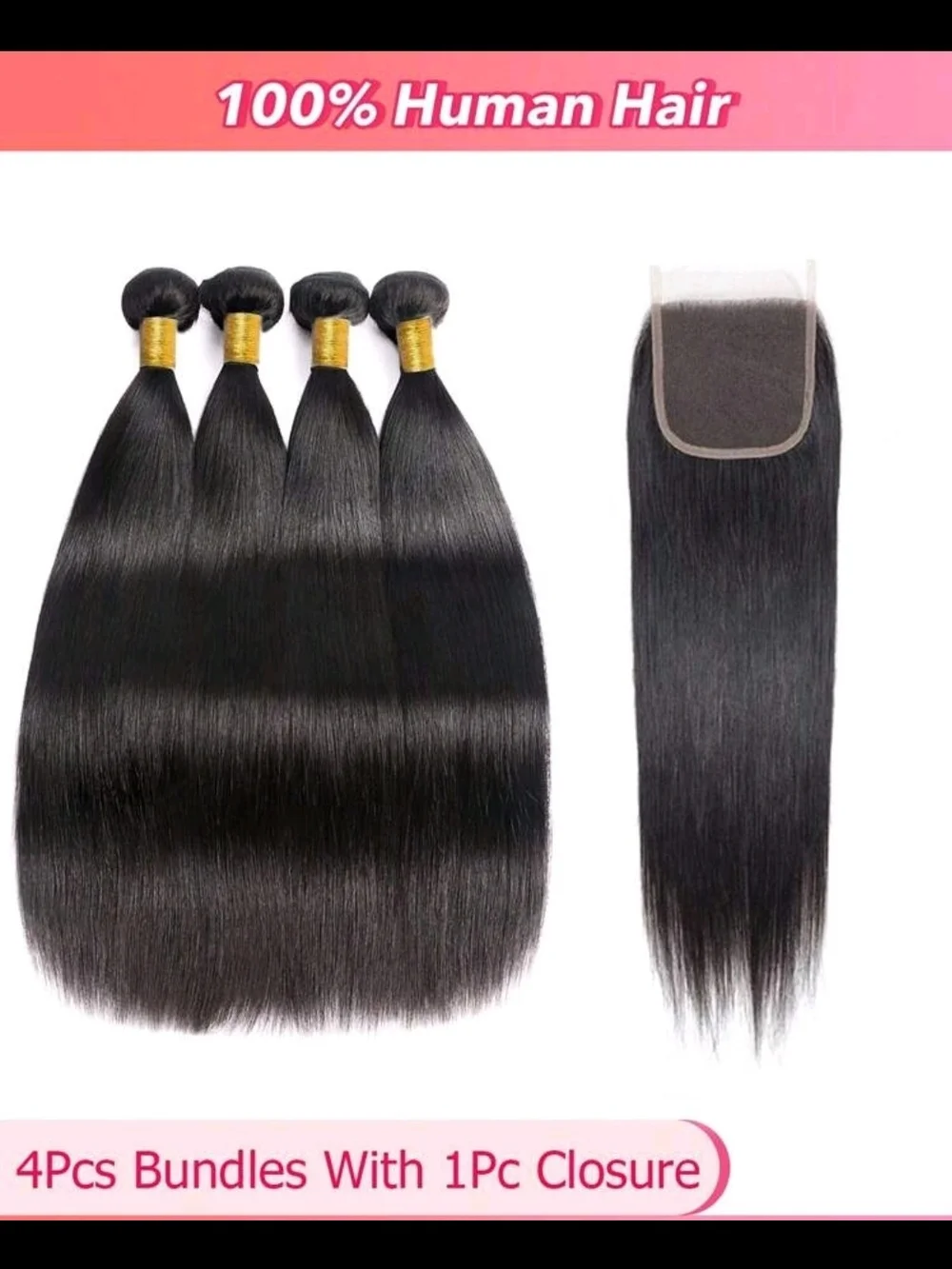 Human Hair 4 Pcs Bundles 1 Pc Closure 20